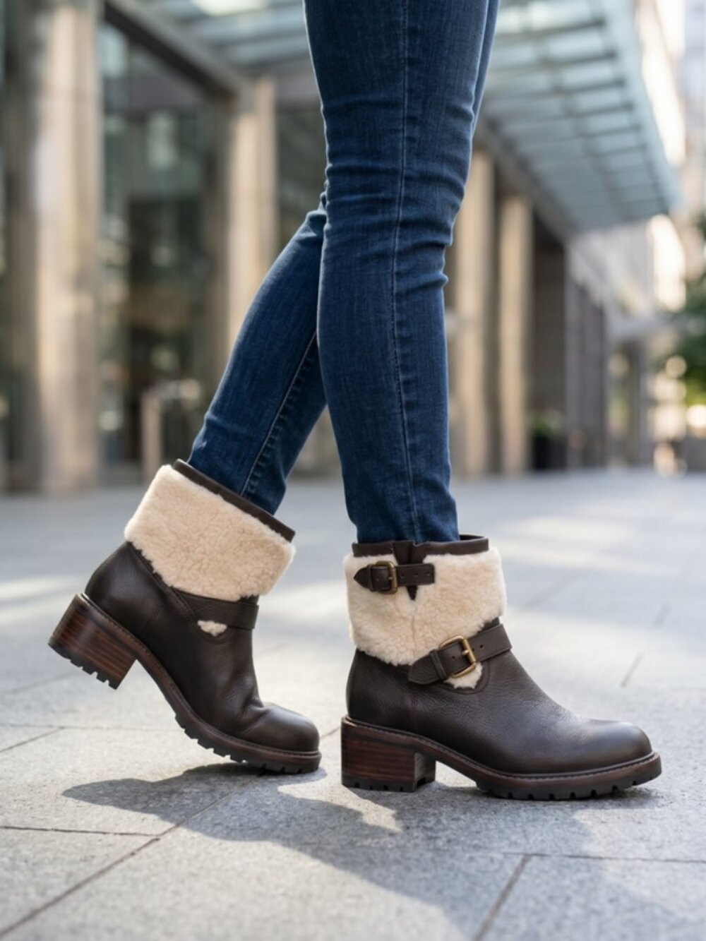 Coach Gabriella Ankle Boot Women 6B in Chestnut Natural Vtg Leather Shearling,